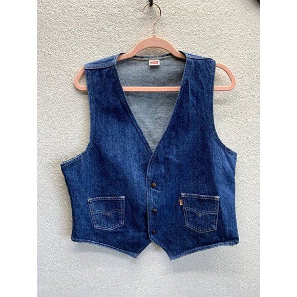 Levi's 70s Vintage Orange Tab Single Thread Stitching USA Made Vest Large - Picture 2 of 10